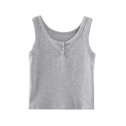 Tank Top for Women Ribbed Button Down Sleeveless Blouse Solid Color Casual Women&