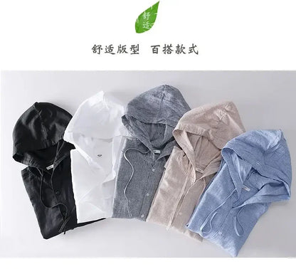 Long-sleeved Spring Summer New Solid Inen Shirt Trendy Men&