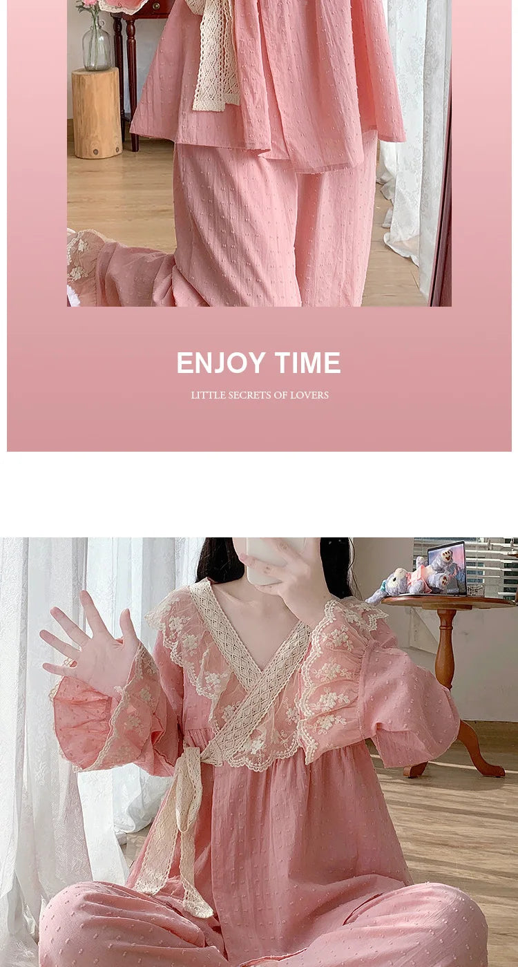 Pajama Pants Princess Sleepwear Lace Pajamas Sleeping Pajamas Women Home Clothes for Women Homewear Home Set Female Cute Pjs