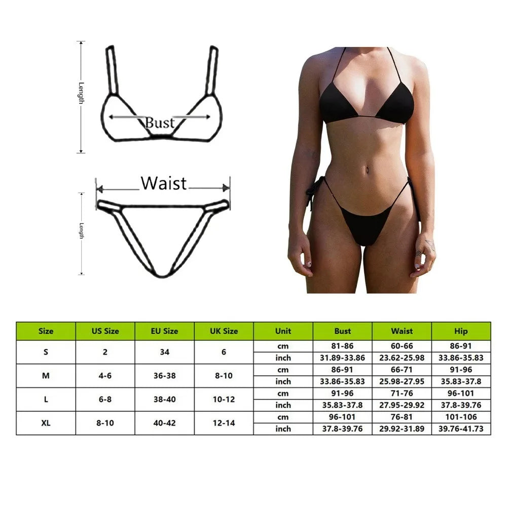 Beach Style Swimsuit for Women Sexy Halter Swimwear Solid Thong Female Bikini Set Bathing Suit Bikini Mujer Lingerie