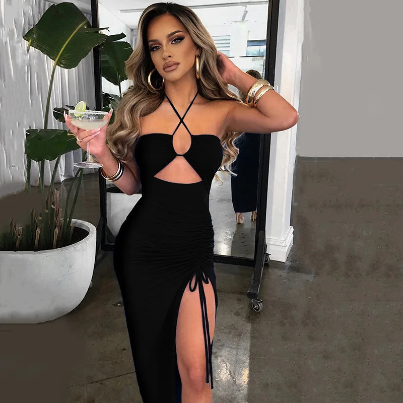 Sleeveless Sexy Female Midi Backless Dresses Slim Night Club Party Women&