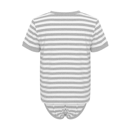 Kids Boys Girls Special Needs Adaptive Clothing Round Neck Short Sleeve Press Buttons Open Crotch Striped Leotard Bodysuit