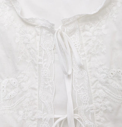 Sleeveless Lace-up Summer Blouse  Cotton Floral Embroidered lace Blouses Shirts Women Tops Vintage Boho Beach Wear Casual Blusas