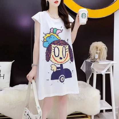 Sleeveless Vest T-shirt for Women New Summer Street Casual Solid Color Loose Print Simplicity Tops Tees Fashion Sweet Clothing