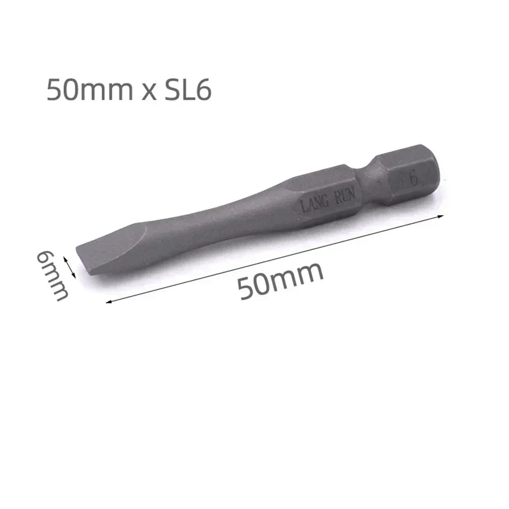 1pc 50mm Length 1/4Inch Hex Slotted Cross Screwdriver Bits PH1 PH2 PH3 SL3 SL4 SL5 SL6 Alloy Steel Electric Screw Drivers Tools