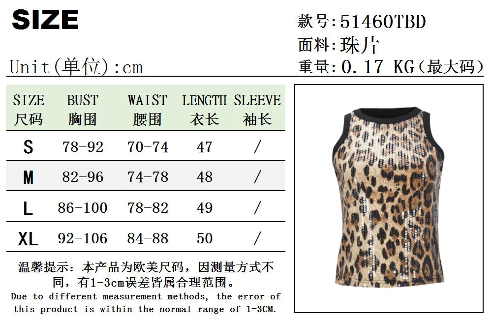 Tank Top for Women 2025 Summer New Pearl Leopard Print Small Sleeveless T-shirt Sexy Exposed Navel and Waist Color Blocked Vest