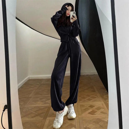 Fashion Suit for Women Spring  Autumn Korean New Hooded Sweatshirt Casual Trousers Two-piece Trendy Set