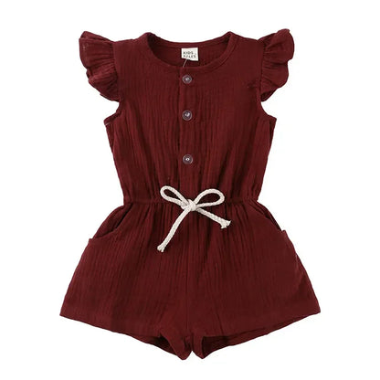 Summer New Kids Clothes Girls Rompers Cotton Linen Kids Jumpsuits Short Sleeve Children Clothing Girls Rompers 1-5 Years