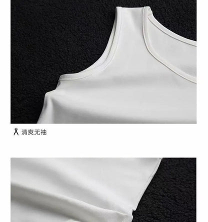 Sleeveless Lace Spliced   cut-sleeve Top for Women with Irregular Hem Layered Mid-length Vest Versatile Stylish