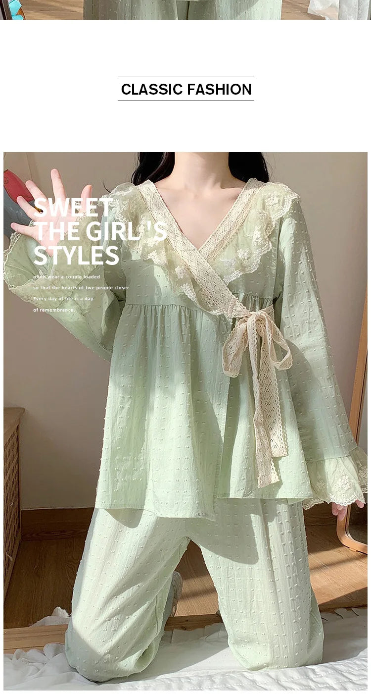 Pajama Pants Princess Sleepwear Lace Pajamas Sleeping Pajamas Women Home Clothes for Women Homewear Home Set Female Cute Pjs