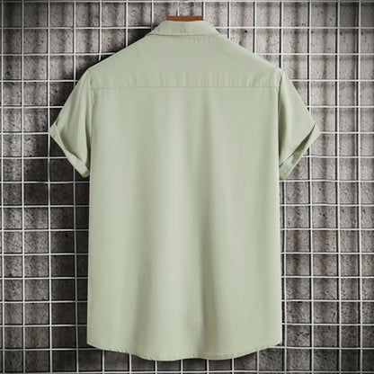 New Short Sleeve Shirts for Men Fashion Solid Casual Lapel Cardigan Tops Men Comfort Single-breasted Blouse Summer Beach Shirts