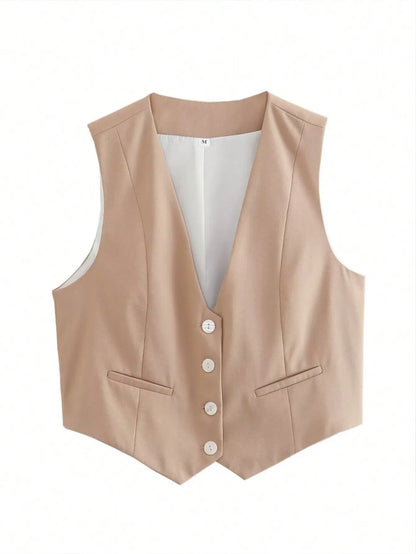 HH Women Fashion Solid Suit Vest Sleeveless Cropped Waistcoat Tops Vests Spring Summer Casual Office Lady Chic Tops