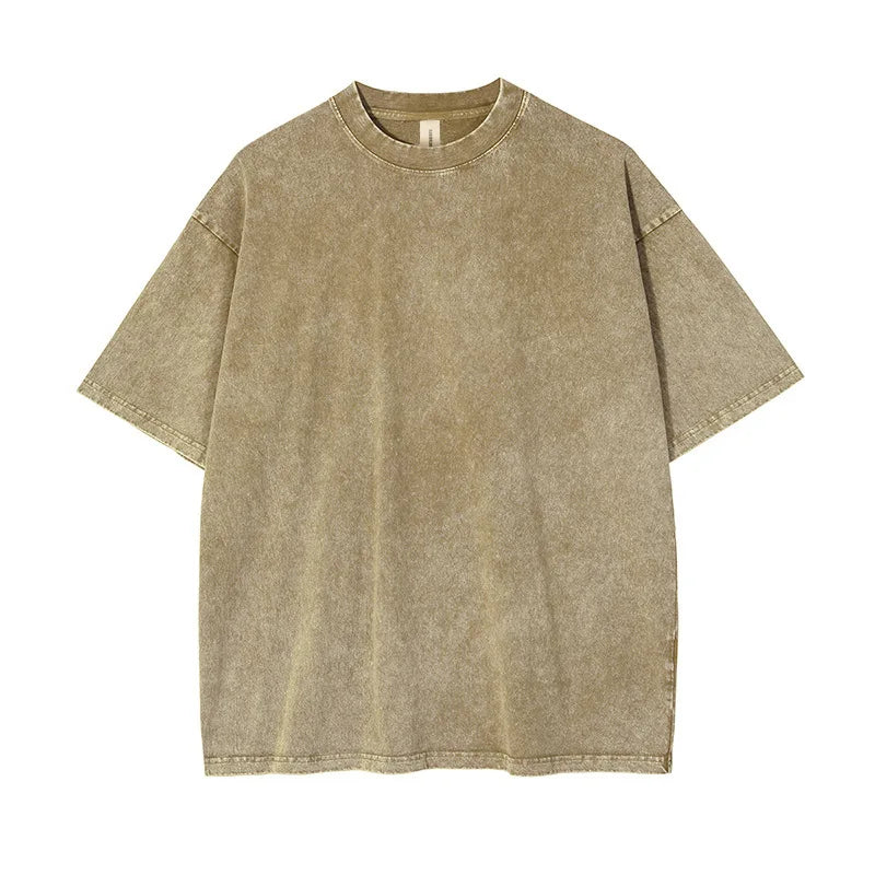 T-shirt for Men Cotton Loose O-Neck Solid Color Men&