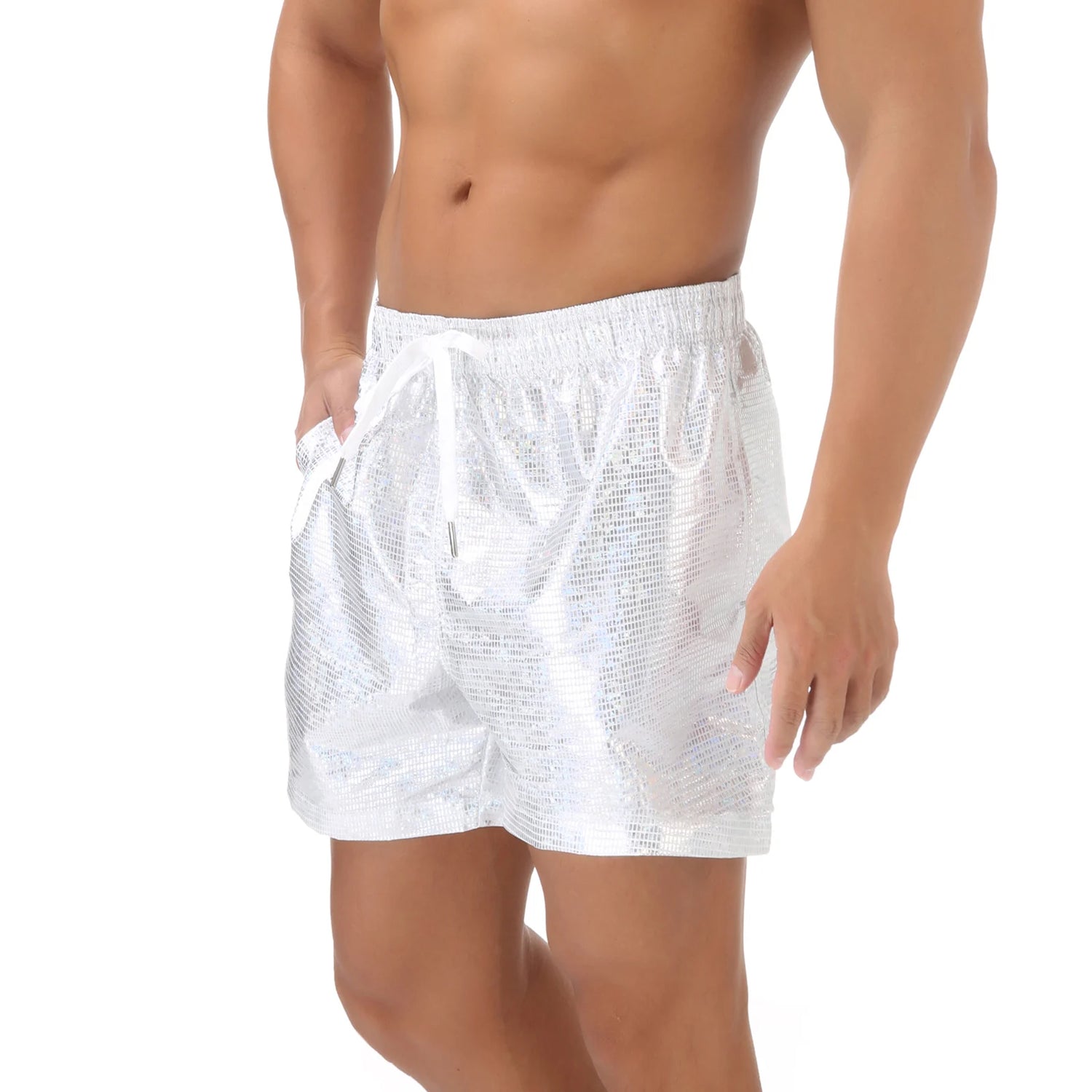Casual Shorts Men Summer Shiny Quick-dry Beach Sports Short Pants Bottoms Man Beachwear Clothing Homewear With Pocket