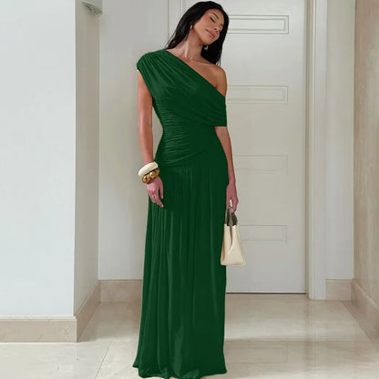 Seductive Dress Fashionable One-Shoulder Ruched Dress Minimalist Solid Asymmetrical Dress Irregular Hemline Wholesaler Gown
