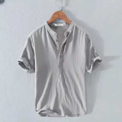 New Cotton Linen Shirts for Men Casual Shirts Lightweight  Short  Sleeve Henley Beach Shirts Hawaiian T Shirts for Men