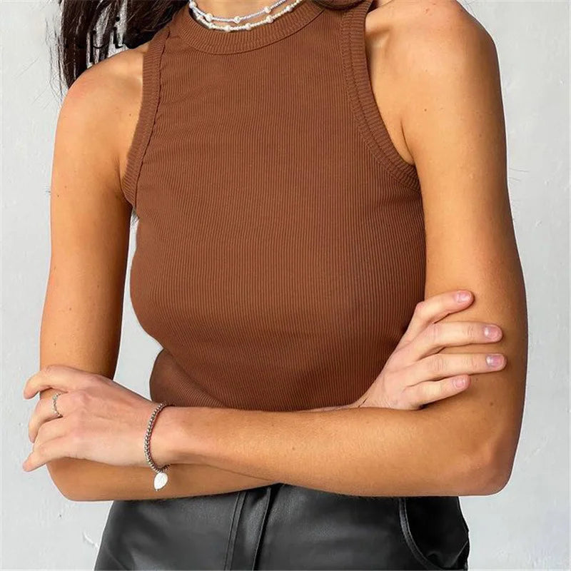 Tank Tops Women Yellow Casual Vest Sleeveless Camis Shoulder Women&