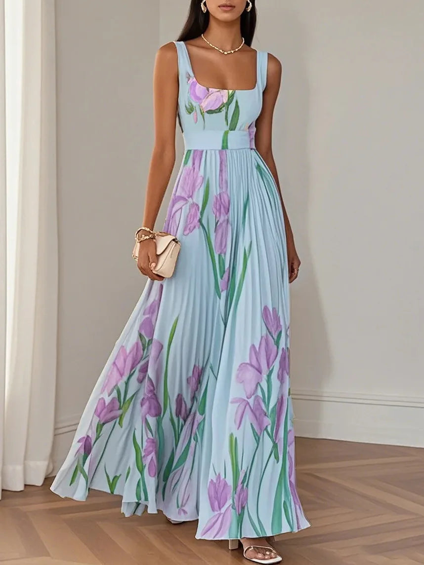 Sexy Flower Print Long Dress Women Summer 2025 Fashion Sleeveless Strap Maxi Dresses Elegant