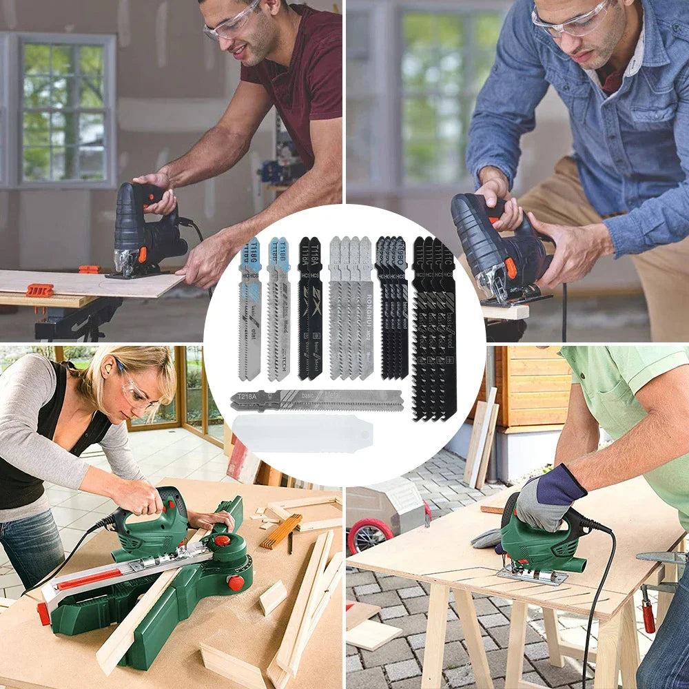New Jig Saw Blades Set T-Shaft HCS Assorted Saw Blades Sharp Fast Cut Jigsaw Blades for Wood Plastic Metal Cutting Hand Tools