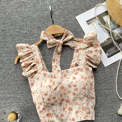 Crop Tops Camis Women Ruffles Sexy Elegant Simple Streetwear Vintage Summer Holiday Casual Young Aesthetic All-match Ulzzang New