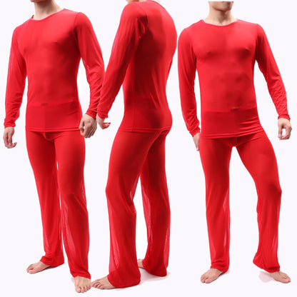 Sheer Pajamas for Men Sexy Mens Sleepwear See Through Loungewear Couples Pajamas Set Mesh Sleepwear