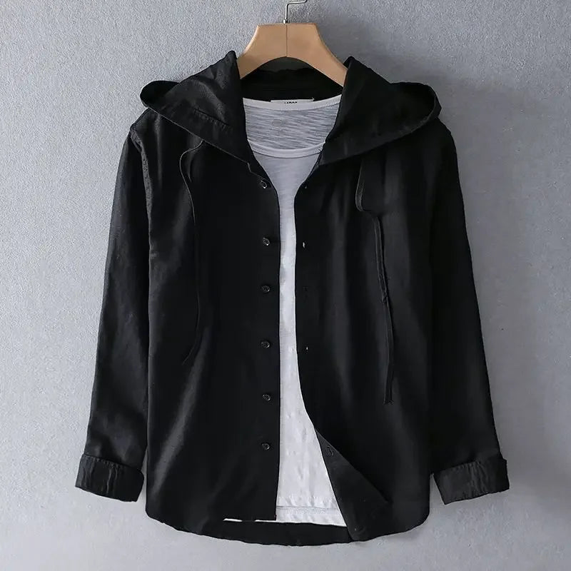 Long-sleeved Spring Summer New Solid Inen Shirt Trendy Men&