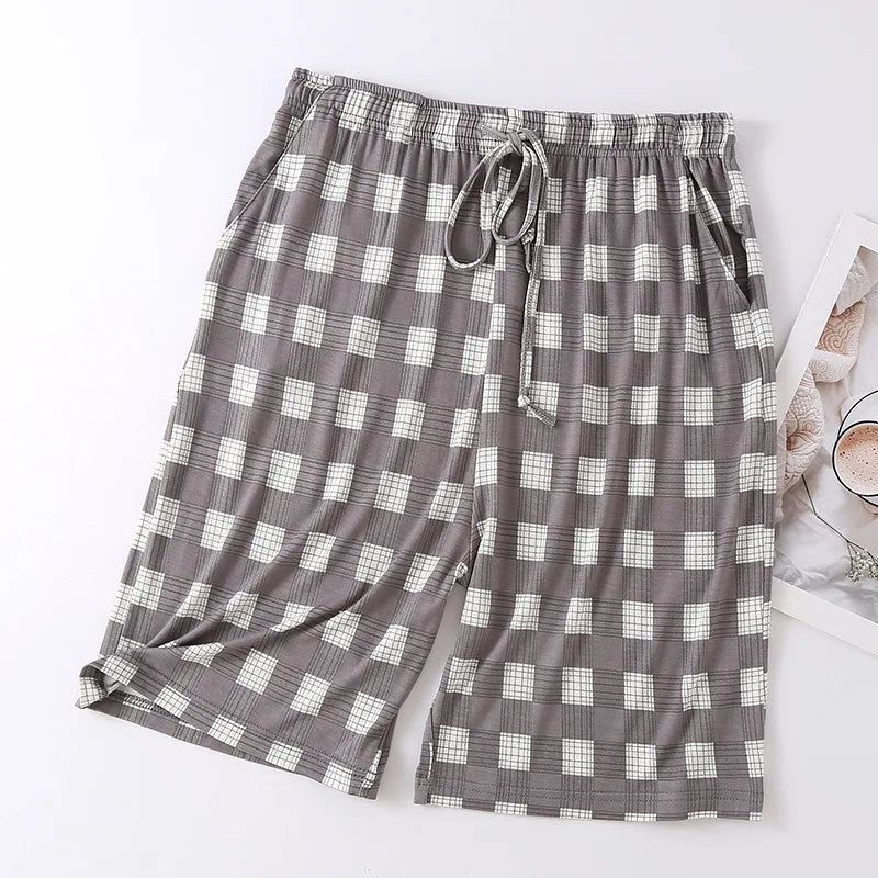 Pijamas De Hombre Sleepwear Shorts 2025 New Fashion Plaid Pajamas Pant Men Loose Modal Nightwear Home Pants Man Plus Size