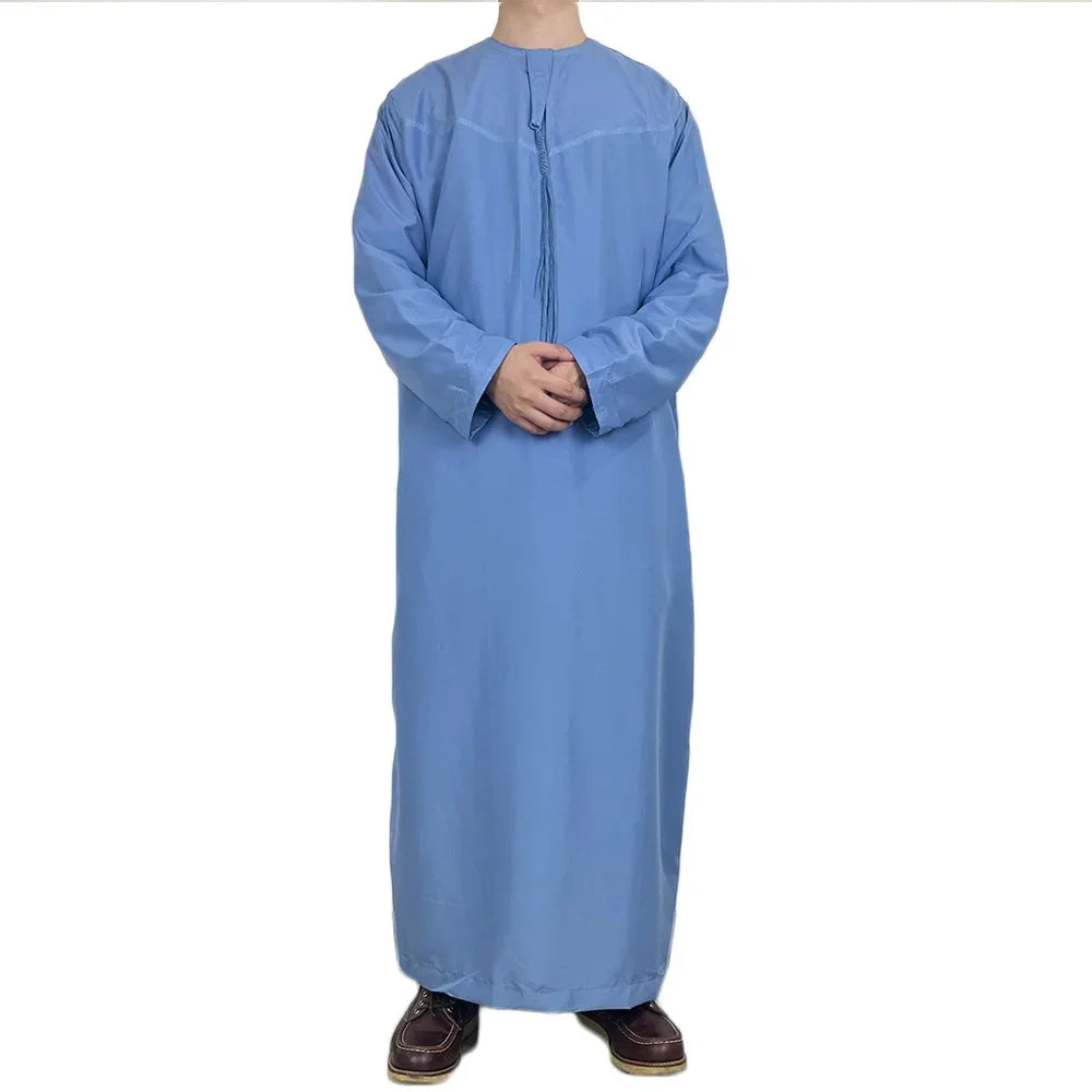 Middle East Arab Kaftan Men Muslim Clothing Solid Long-sleeved Round Neck Robes Causal Loose Men Jubba Thobe National Costumes