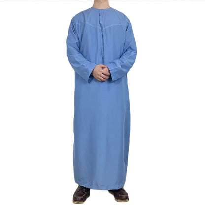 Middle East Arab Kaftan Men Muslim Clothing Solid Long-sleeved Round Neck Robes Causal Loose Men Jubba Thobe National Costumes