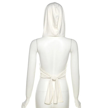 Hooded Crop Top Women Edgy Clothes Y2k Accessories Backless Sexy Halter Top Tie Back Camison Verano Sleeveless Ropa De Mujer