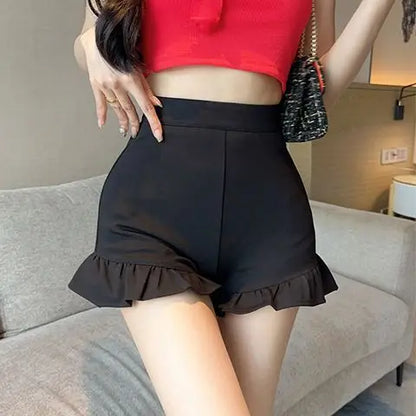 New Black Shorts for Women, Summer Style with High Waist, Slimming and Wide-leg, Casual Three-quarter Pants