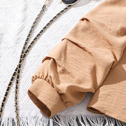 Kids Clothing Sets For Girls Khaki Off-shoulder Long sleeve Top &amp; Stripe Printing Pants Summer Resort Style Children Suits OOTD