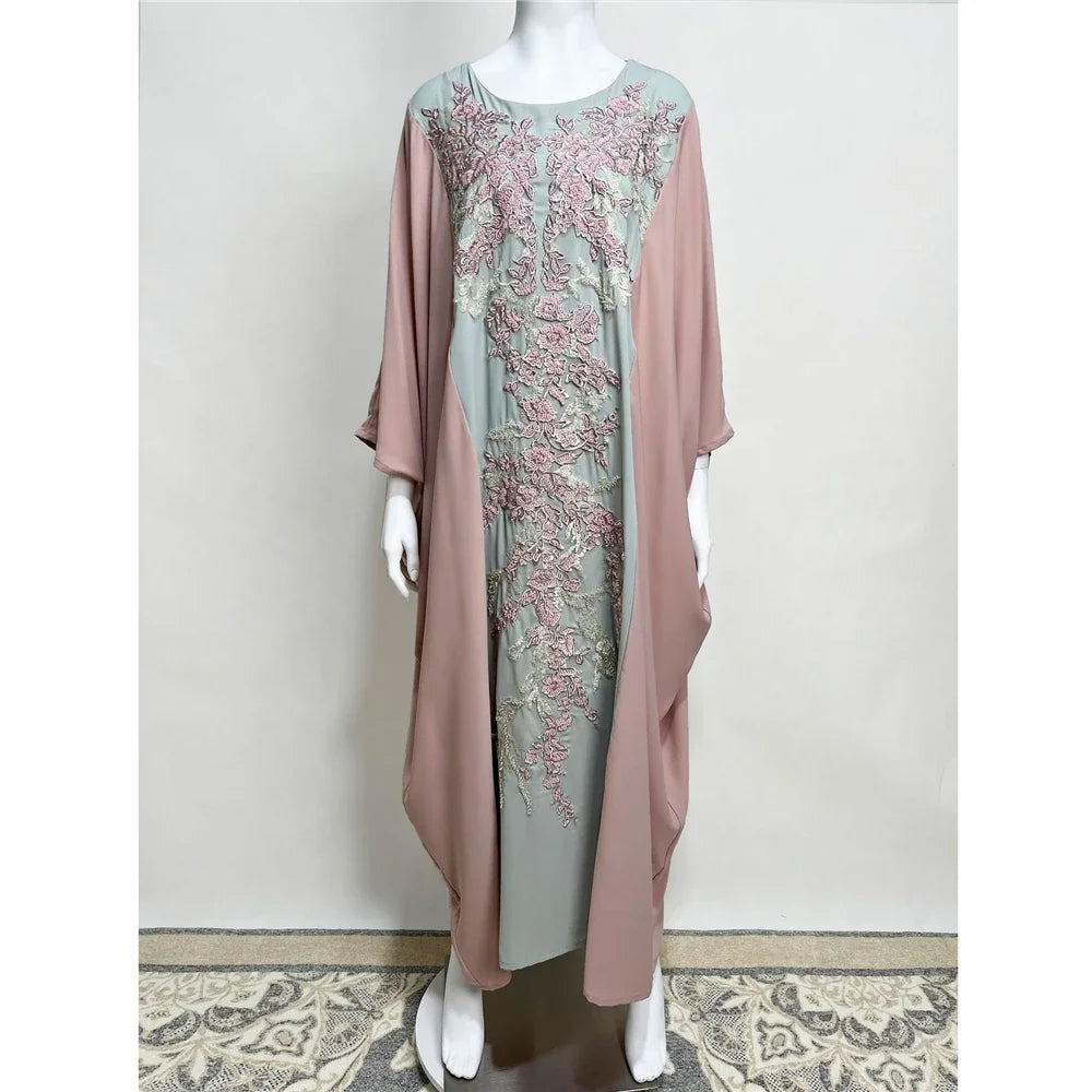 Moroccan Caftan Abayas Muslim Women Embroidery Bat Sleeve Maxi Dresses Eid Ramadan Kaftan Turkey Arabic Islamic Dubai Djellaba