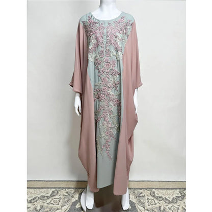 Moroccan Caftan Abayas Muslim Women Embroidery Bat Sleeve Maxi Dresses Eid Ramadan Kaftan Turkey Arabic Islamic Dubai Djellaba
