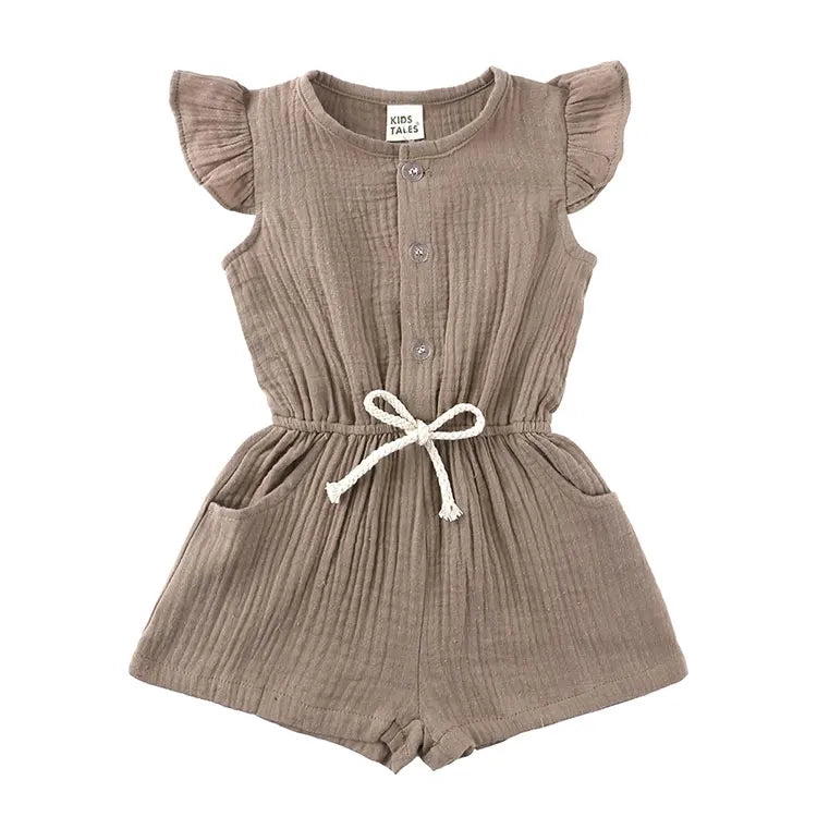 Summer New Kids Clothes Girls Rompers Cotton Linen Kids Jumpsuits Short Sleeve Children Clothing Girls Rompers 1-5 Years