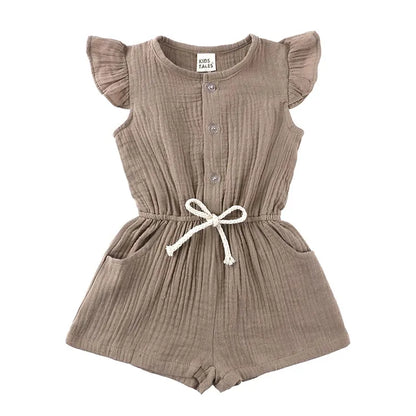 Summer New Kids Clothes Girls Rompers Cotton Linen Kids Jumpsuits Short Sleeve Children Clothing Girls Rompers 1-5 Years