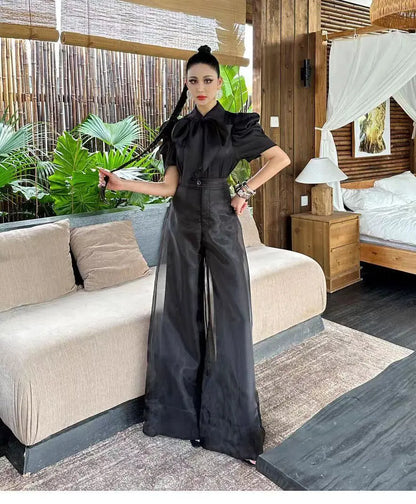 New Fashion Organza Wide Leg Palazzo Pants Women Elegant Summer High Waist Solid Color Office Lady Trousers Clothing
