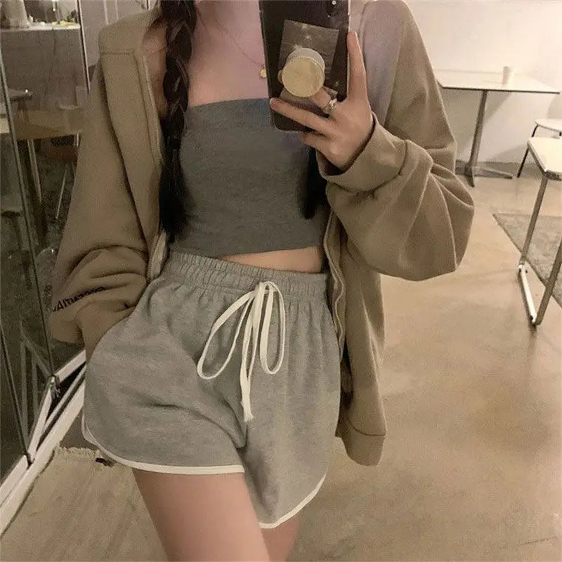 Shorts Women Sporty Style Bodybuilding Chic Summer Breathable Hotsweet Loose Fashion Student S-4xl Casual Ins Panelled Lace-up