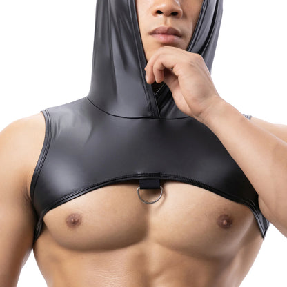 Tank Tops Sexy Mens Muscle Hooded Clubwear Crop Top Performance Stage Costume Muscle Tank Tops Fitness Sleeveless Vest