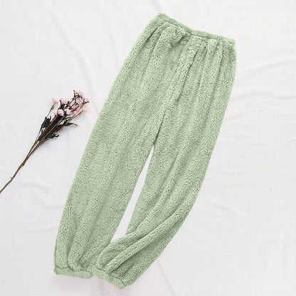 Pajamas Pants For Women Warm Winter Solid Color Sleepwear Pyjamas Plush Pants Women Nightwear Fashionable Home Wear