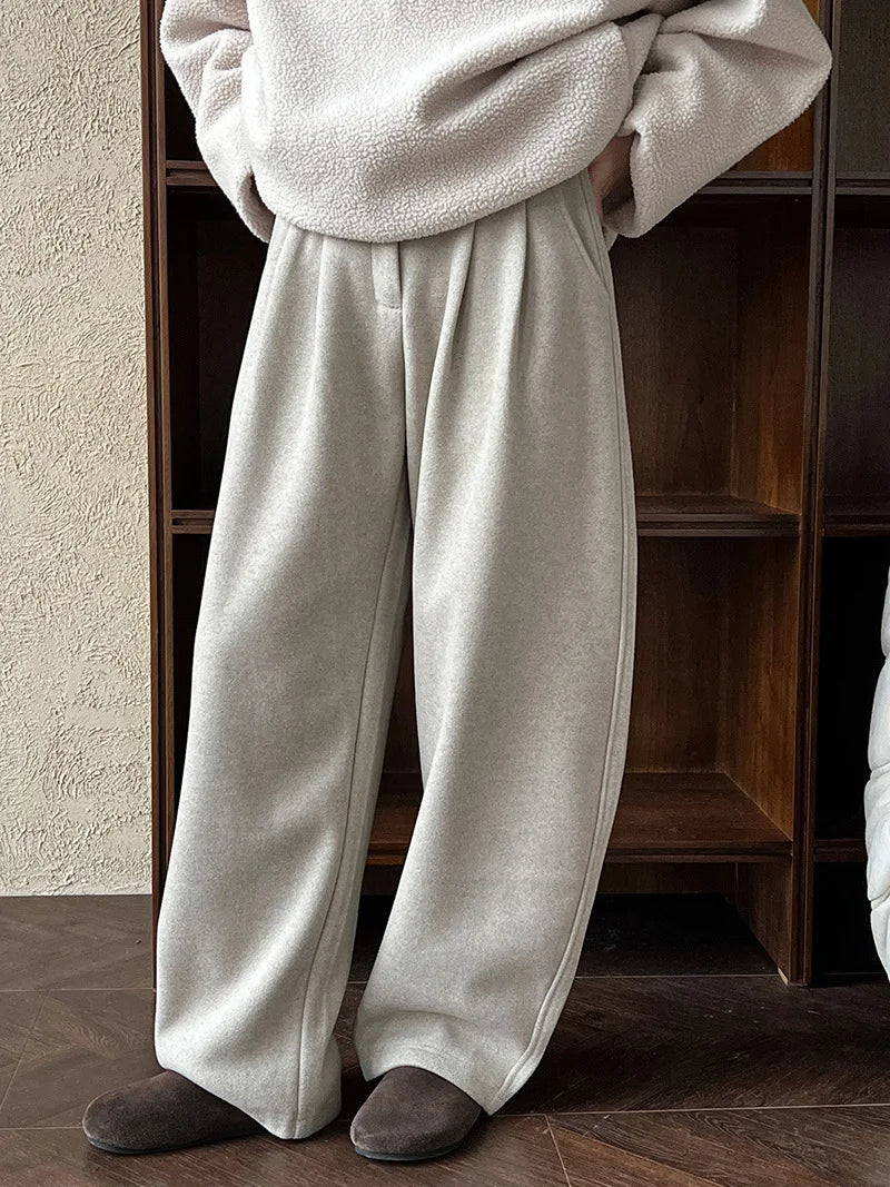 2025 Women Winter Autumn Thick Pants High Waist Wide Leg Warm Woolen Pants Fashion Clothes Vintage Pants Female Trousers