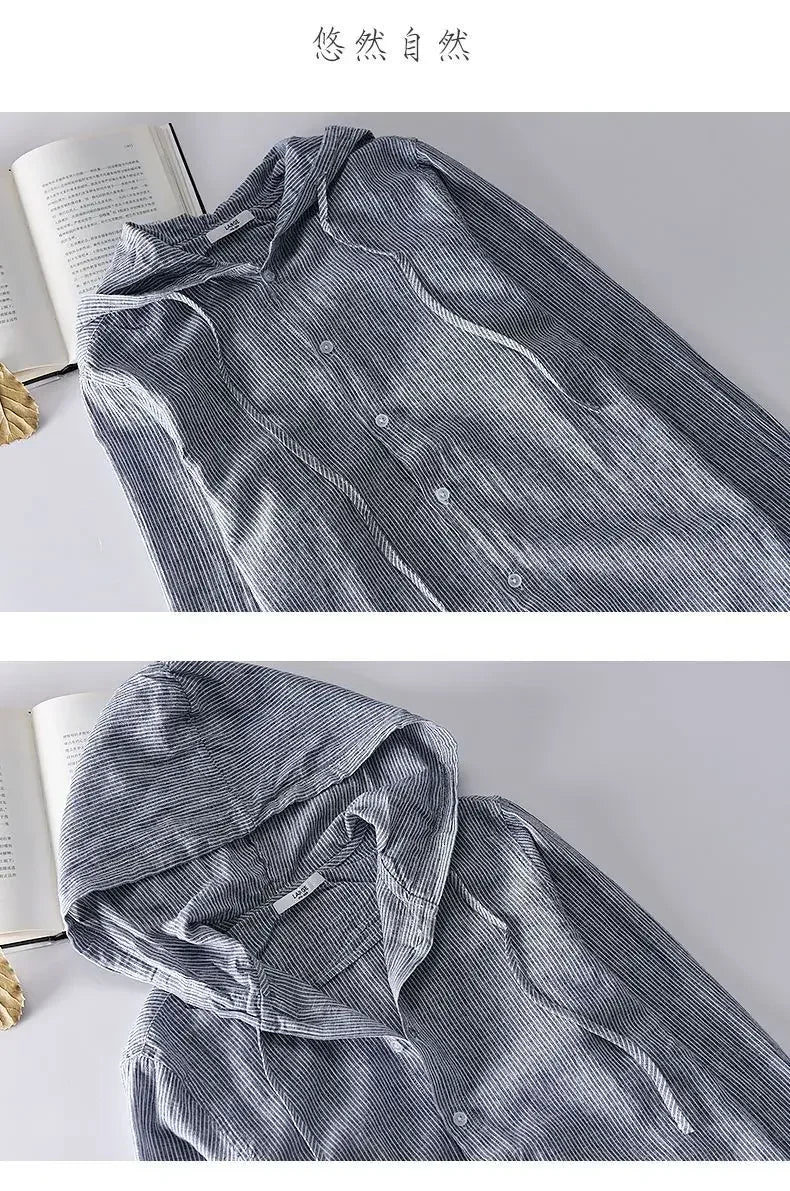 Long-sleeved Spring Summer New Solid Inen Shirt Trendy Men&