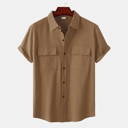 Turn Down Collar Men Shirts Solid Short Sleeve Shirts Single Breasted Casual Shirt Buttons Cardigan Sports Loose Breathable