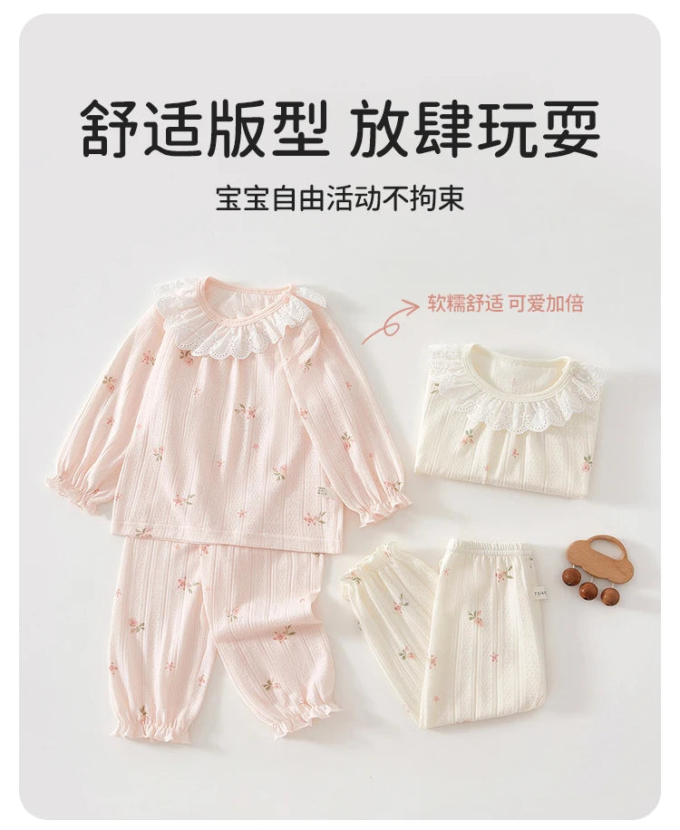 Baby Clothes Summer Outfit for Girls, Class A, 6-12 Months, Infant Air-Conditioned Clothing, Two-Piece Set, Summer Thin Fiber 80