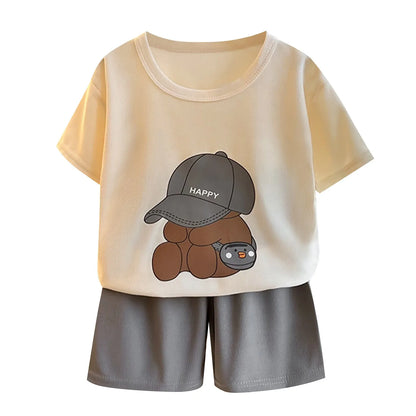 Boys Girls Cartoon Clothing Set Toddler Essentials Breathable Short Sleeve T-shirt Summer Outfit Soft Casual Loose Kids Shorts