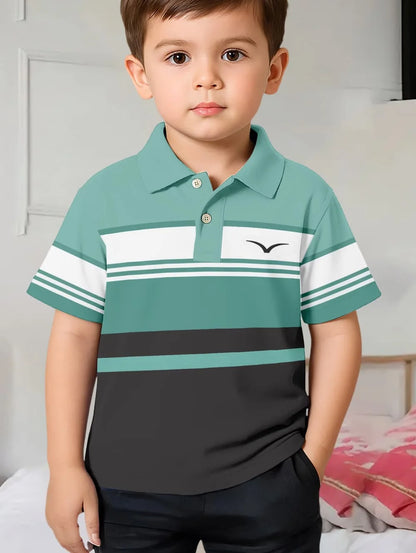 Polo Shirts for Kids Gradient Striped 3D Print Fashion Child Polo Shirt Boy Clothes Lapel Tops Street Casual Children&
