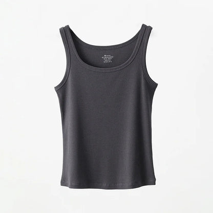 Women Tank Top Ribbed Cotton Boat Neck Sleeveless Tops Essentials M-XL