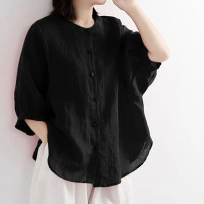 Casual Long Sleeve Cotton Linen Blouses Female Loose Fit Vintage Style Shirts Comfortable Lightweight Breathable Tops