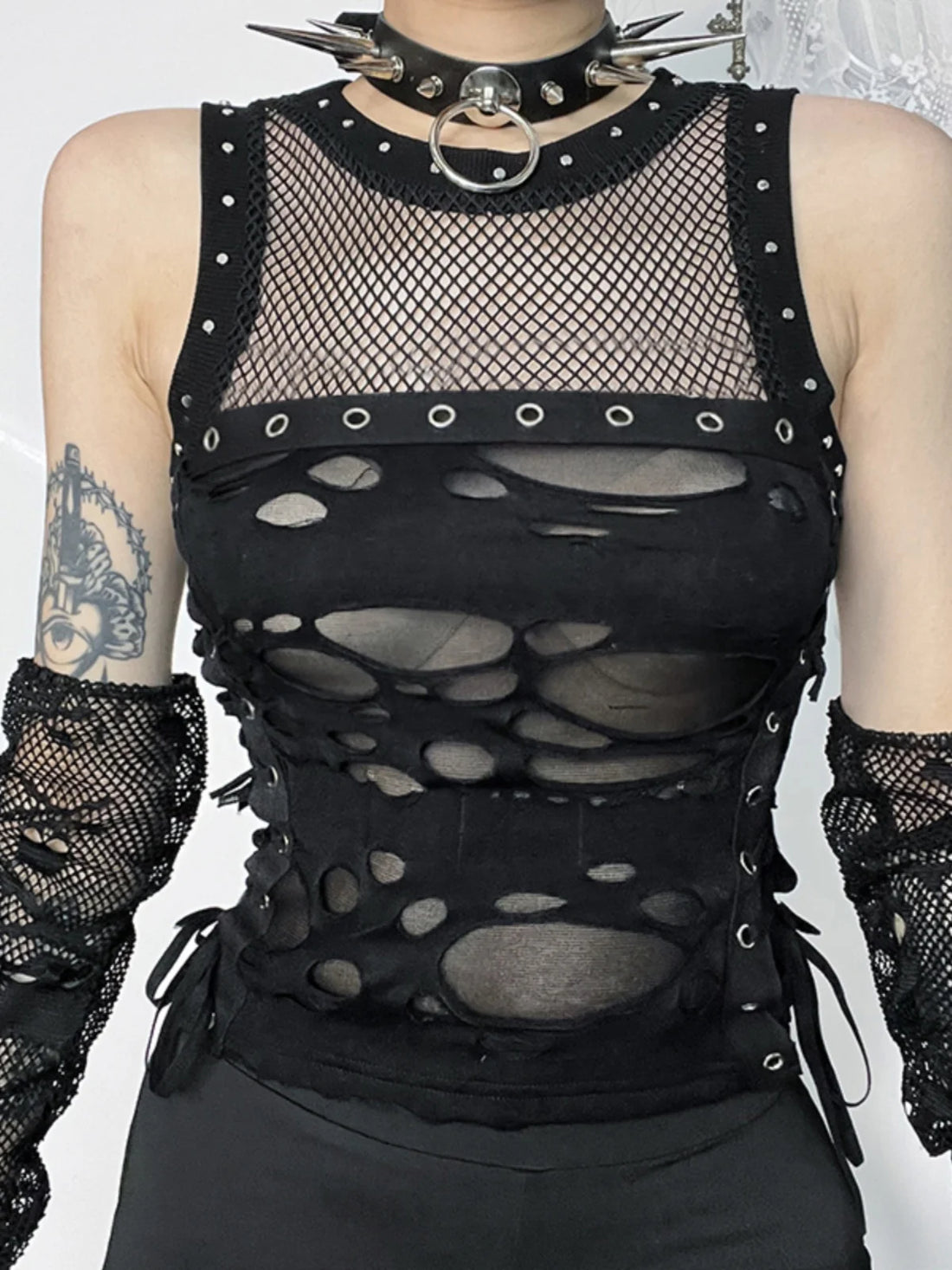 Gothic Tops Punk Tanks T-Shirt Women Sexy Fishnet Backless Steampunk Vest Clubwear for Party