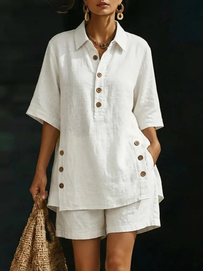 casual loose button shirts shorts two piece sets women fashion half sleeve spllit shirts suits summer elegant shorts outfits